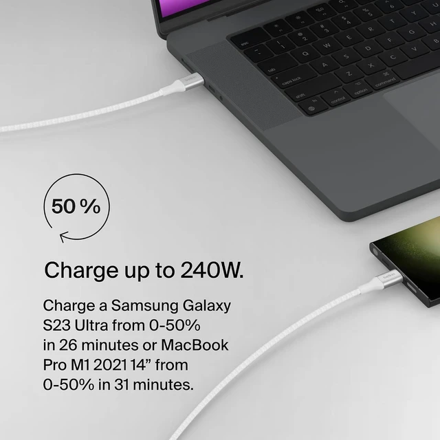 Alt view image 3 of 7 - USB C to USB C 240W Braided Cable 3.3ft Fast iPhone Charger Cord
