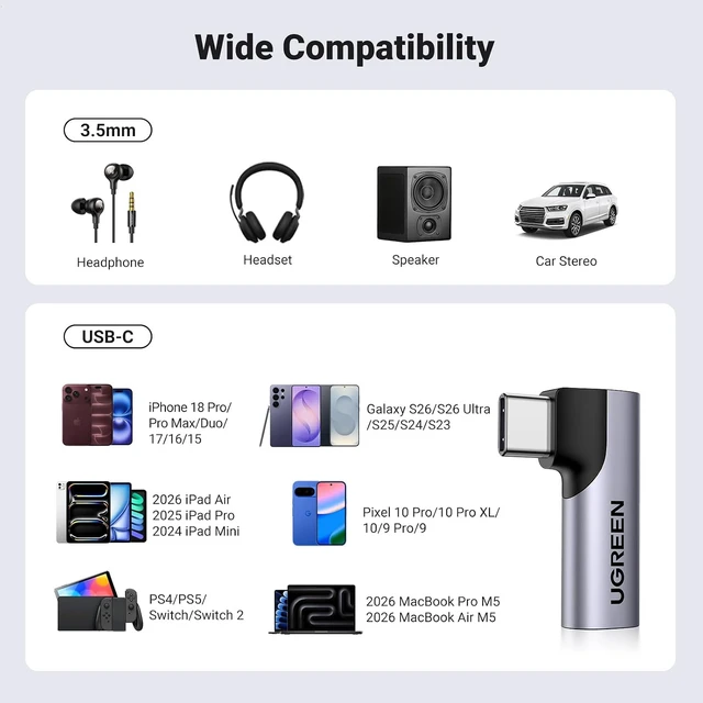 Alt view image 7 of 7 - 90 Degree USB C to 3.5mm Audio Adapter Headphone Dongle Gray