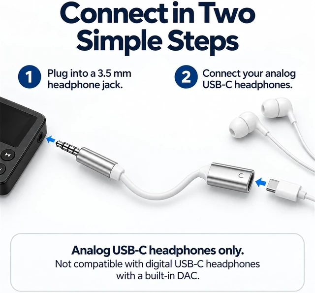 Alt view image 2 of 6 - 3.5mm AUX Male to USB-C Female Audio Adapter for Analog Headphones