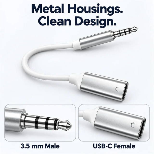 Alt view image 5 of 6 - 3.5mm AUX Male to USB-C Female Audio Adapter for Analog Headphones