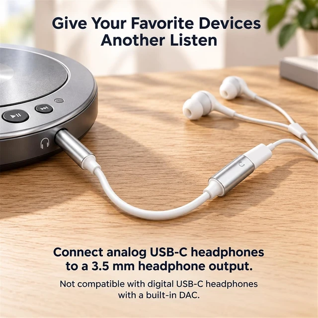 Alt view image 6 of 6 - 3.5mm AUX Male to USB-C Female Audio Adapter for Analog Headphones