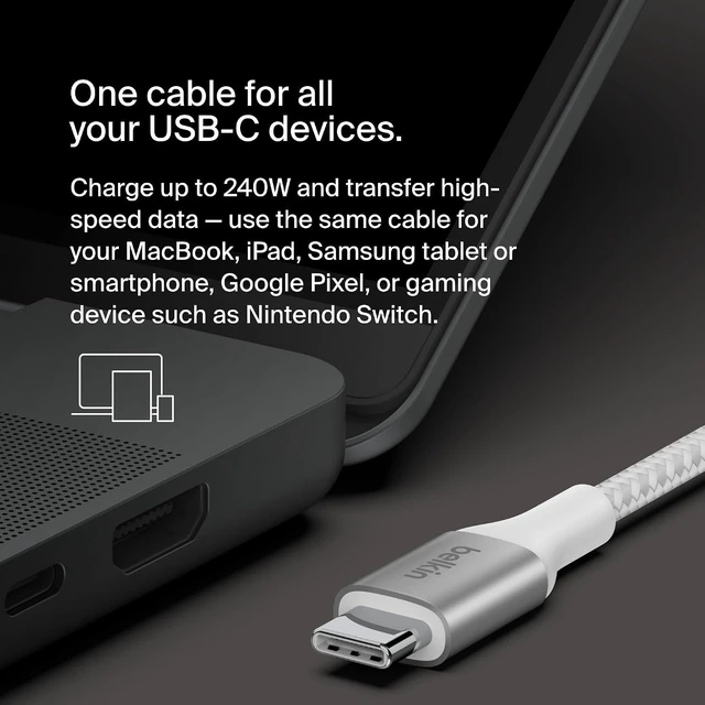 Alt view image 7 of 7 - USB C to USB C 240W Braided Cable 3.3ft Fast iPhone Charger Cord