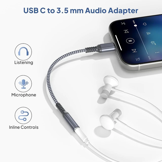 Alt view image 2 of 7 - for iPhone 18 17 Pro Headphone Adapter 0.6FT USB C Aux Audio Jack