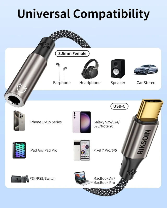 Alt view image 6 of 7 - USB Type C to 3.5mm Female Headphone Jack Adapter USB-C to Aux Audio Dongle Cable Compatible with iPhone 17 Air 16 15 Pro Max Galaxy S23-S21 Ultra Pixel 9 8 Pro