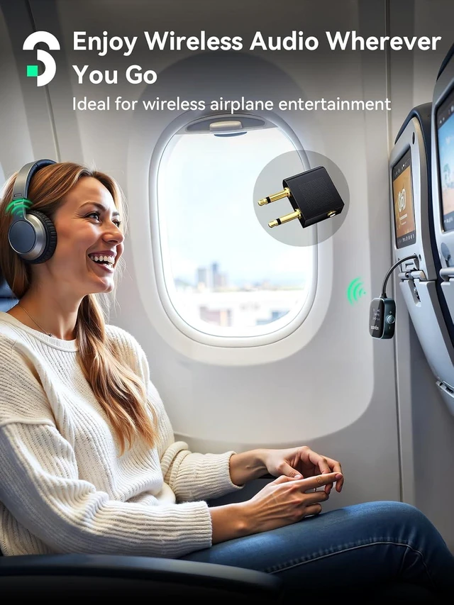 Alt view image 2 of 7 - Airplane Bluetooth 5.3 Transmitter Receiver for TV to 2 Headphones