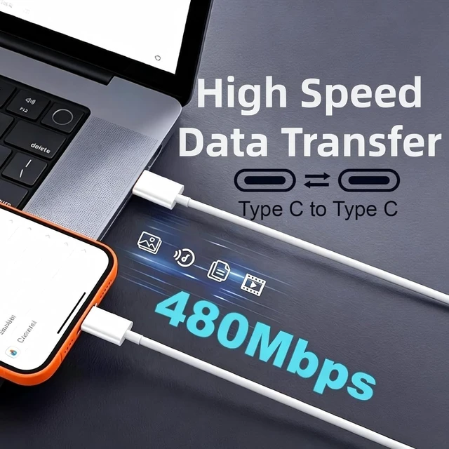 Alt view image 6 of 7 - Short USB C to USB C Cable 1.5 ft 60W Fast Charging USBC Car Charger Cord