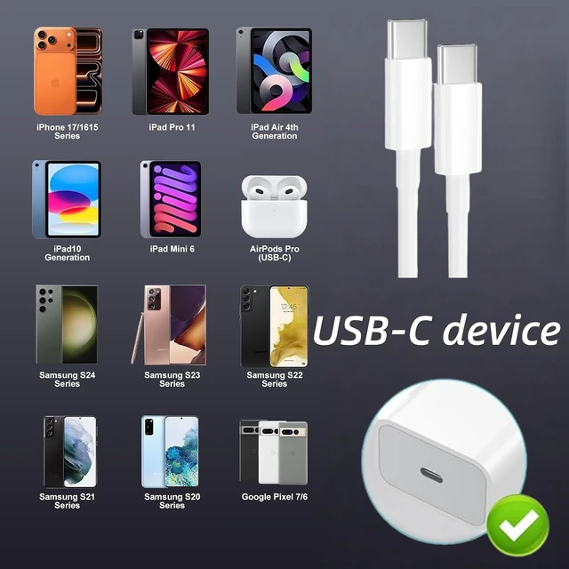Alt view image 7 of 7 - Short USB C to USB C Cable 1.5 ft 60W Fast Charging USBC Car Charger Cord