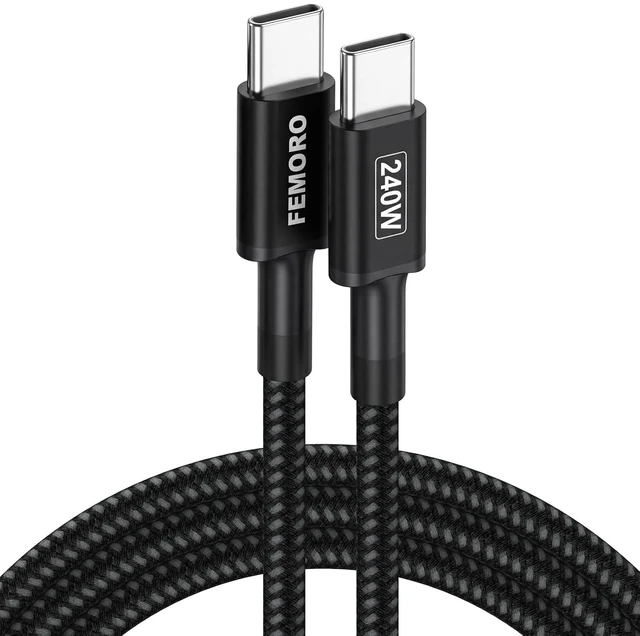 Main image of USB C to USB C Cable 3ft 240 Watt Fast Charging USBC Charger Cord Black