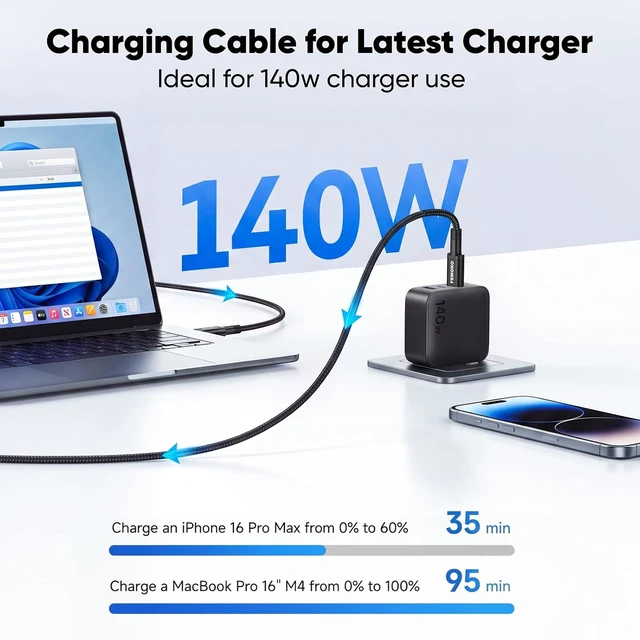 Alt view image 3 of 7 - USB C to USB C Cable 3ft 240 Watt Fast Charging USBC Charger Cord Black