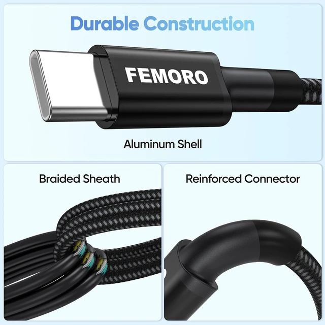 Alt view image 7 of 7 - USB C to USB C Cable 3ft 240 Watt Fast Charging USBC Charger Cord Black