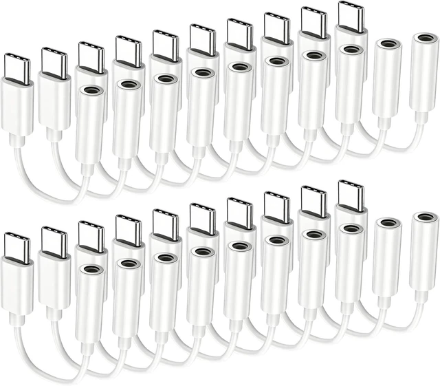 Main image of USB C to 3.5mm Headphone Jack Adapter 20-Pack HiFi Type C to AUX White