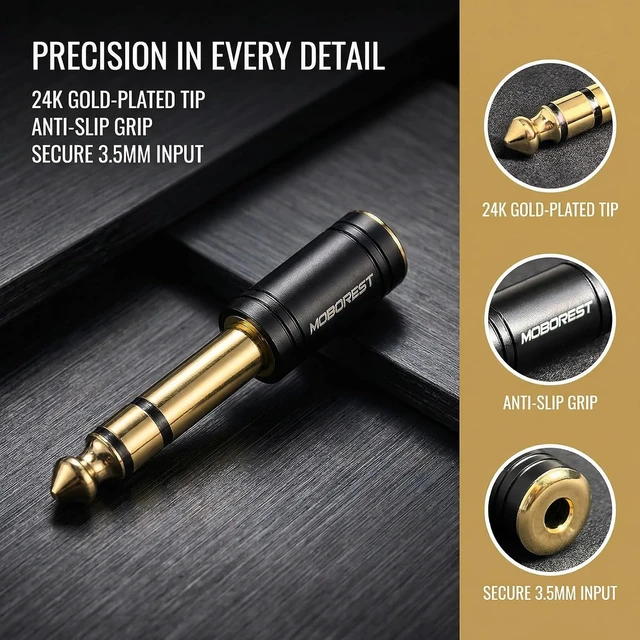 Alt view image 3 of 7 - 1/4 (6.35mm) M to 3.5mm F Audio Headphone Adapter Black 1P