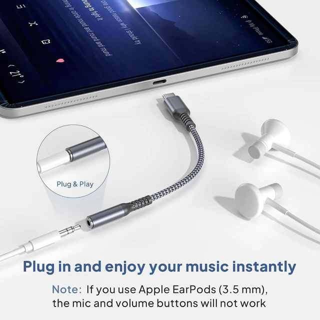 Alt view image 4 of 7 - for iPhone 18 17 Pro Headphone Adapter 0.6FT USB C Aux Audio Jack