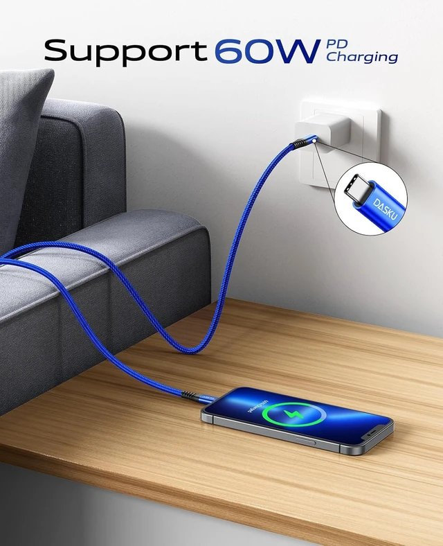 Alt view image 2 of 7 - USBC to USBC Cable 3FT 2Pack USB C Cable Fast Charging 60W USB C to C Cable