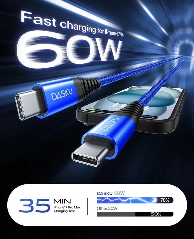 Alt view image 3 of 7 - USBC to USBC Cable 3FT 2Pack USB C Cable Fast Charging 60W USB C to C Cable
