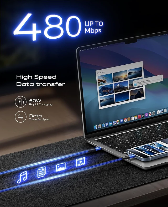 Alt view image 5 of 7 - USBC to USBC Cable 3FT 2Pack USB C Cable Fast Charging 60W USB C to C Cable