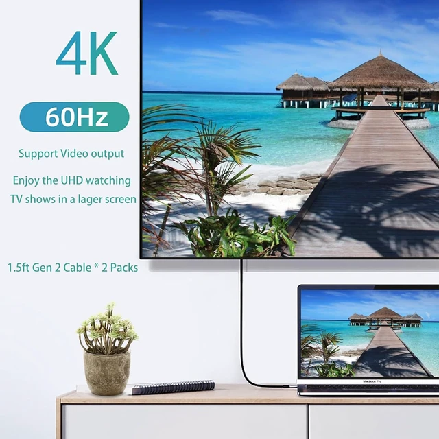Alt view image 4 of 7 - 100W 1.5ft USB C Cable Right Angle 2 Packs 10Gbps Data Speed