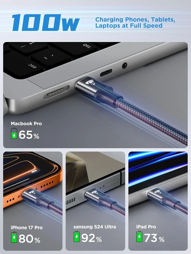 Alt view image 3 of 7 - USB C to USB C Cable 2Pack 10ft Fast Charging C to C Charger Cord
