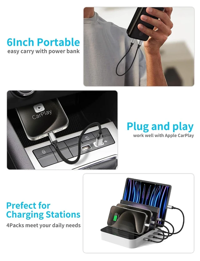 Alt view image 5 of 7 - 6inch USB C to USB C Cable 4Pack Type C Charger Cord for iPhone 17/16/15