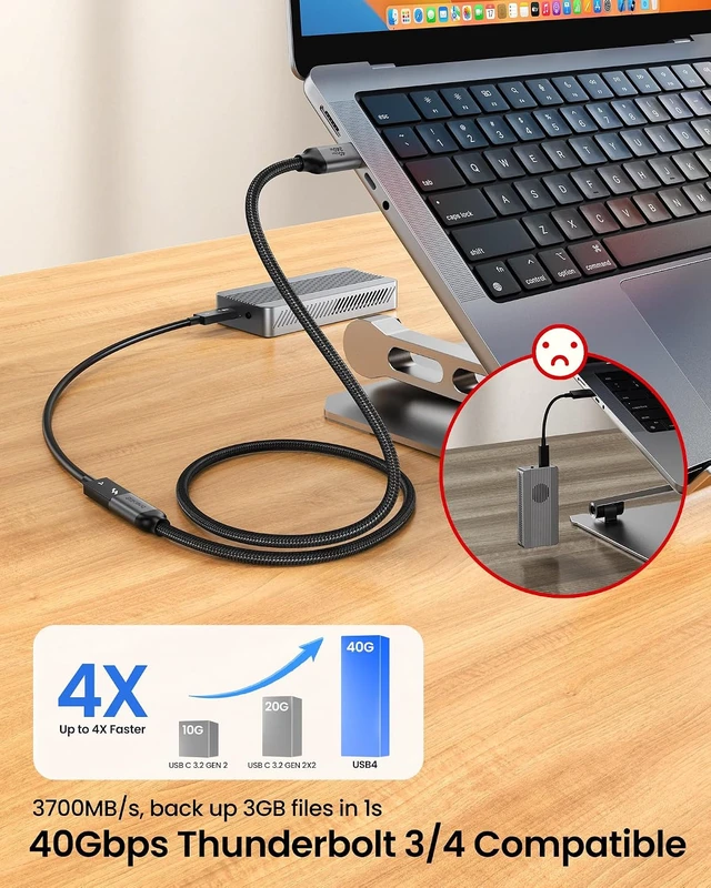 Alt view image 3 of 7 - 40Gbps USB4 USB C Extension Cable 240W for Thunderbolt 4 3.3 FT