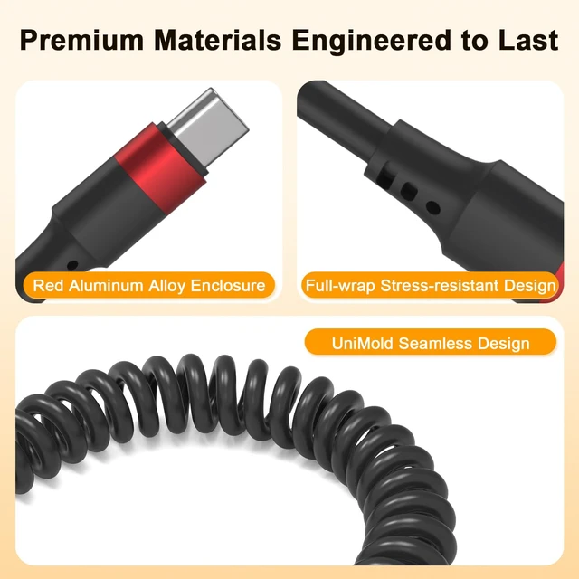 Alt view image 5 of 6 - Coiled USB C to USB C Cable 2 Pack Retractable Type C Carplay Cord Coiled USBC Android Auto Cable for Galaxy S24/S23/S22 iPhone 15/16 Pixel 8 One Plus 12 Moto G8 and CarPlay