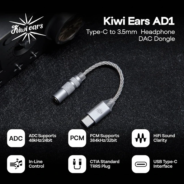 Alt view image 2 of 7 - Kiwi Ears AD1 Type-C to 3.5mm Female Headphone DAC Adapter Cable