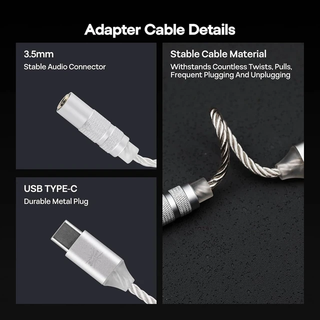 Alt view image 6 of 7 - Kiwi Ears AD1 Type-C to 3.5mm Female Headphone DAC Adapter Cable