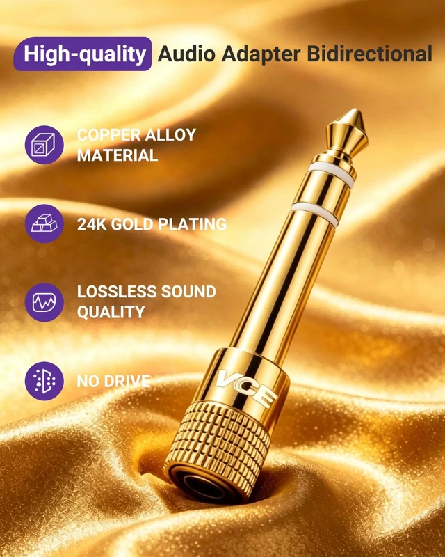 Alt view image 3 of 6 - 3.5mm to 1/4 Adapter Stereo Headphone Adapter 2-Pack White and Red