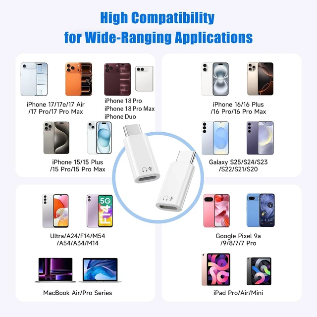 Alt view image 2 of 7 - Lightning to USB-C Adapter Audio compatible with iPhone 15/16/17/18 Pro Max