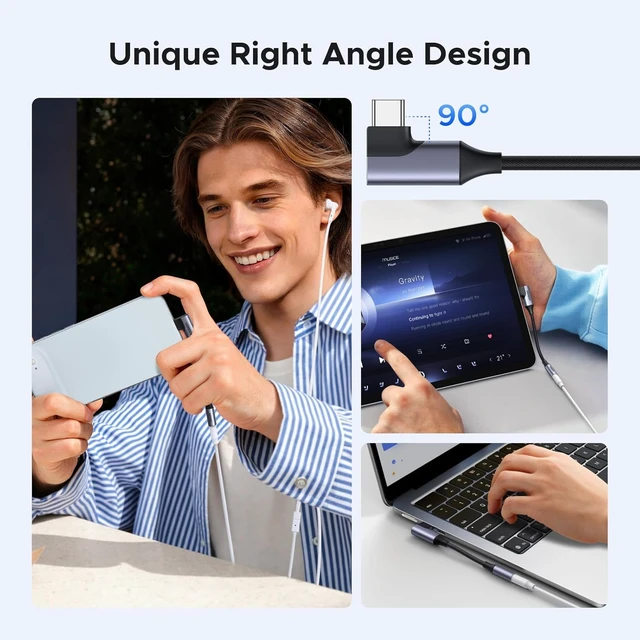 Alt view image 4 of 7 - Right Angle USB C to 3.5mm Audio Adapter Type C Aux Headphone Jack