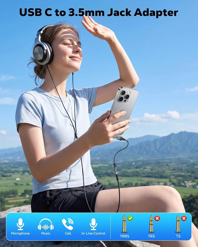 Alt view image 2 of 7 - USB C to 3.5mm Audio Adapter 540° Rotatable Headphone Jack DAC Dongle