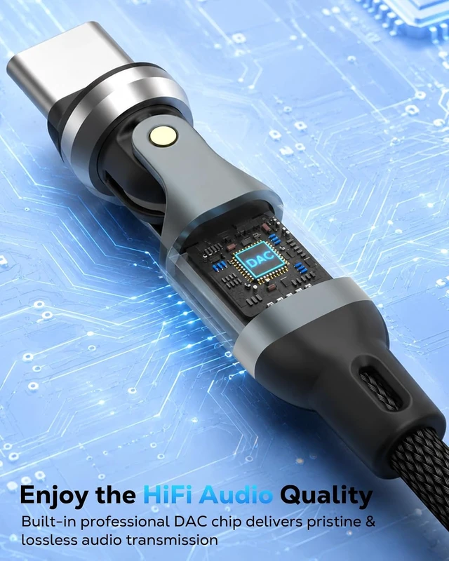 Alt view image 5 of 7 - USB C to 3.5mm Audio Adapter 540° Rotatable Headphone Jack DAC Dongle
