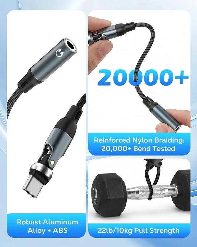Alt view image 7 of 7 - USB C to 3.5mm Audio Adapter 540° Rotatable Headphone Jack DAC Dongle