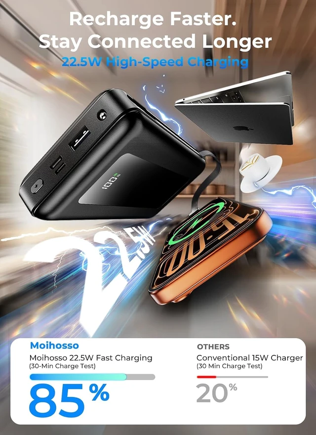 Alt view image 5 of 7 - 50000mAh Portable Charger Power Bank Fast Charging with Built in Cables