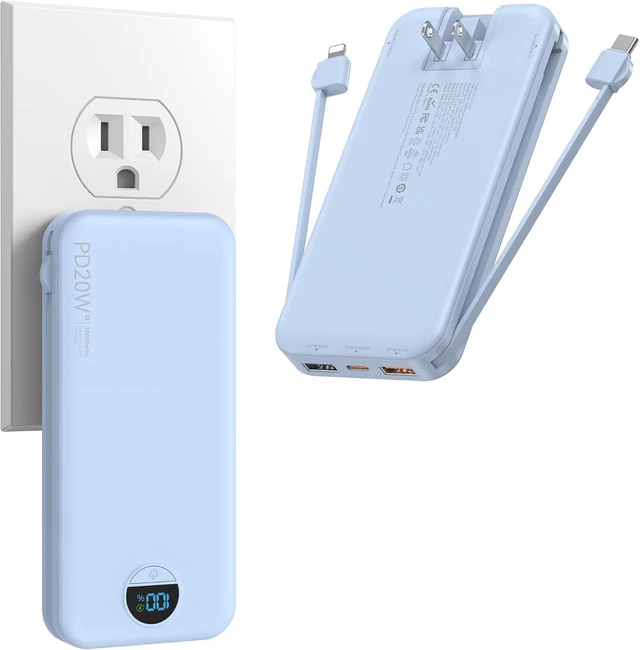 Main image of Portable Charger Power Bank 10000mAh PD20W w/Built-in Cables