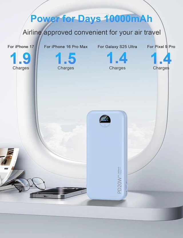 Alt view image 3 of 7 - Portable Charger Power Bank 10000mAh PD20W w/Built-in Cables