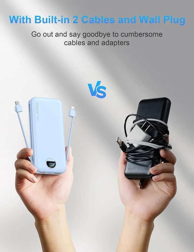 Alt view image 2 of 7 - Portable Charger Power Bank 10000mAh PD20W w/Built-in Cables