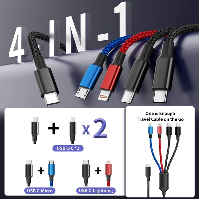Alt view image 2 of 6 - USB C 4 in 1 Charging Cable Charging Cords for Multiple Devices 2Pack 5FT
