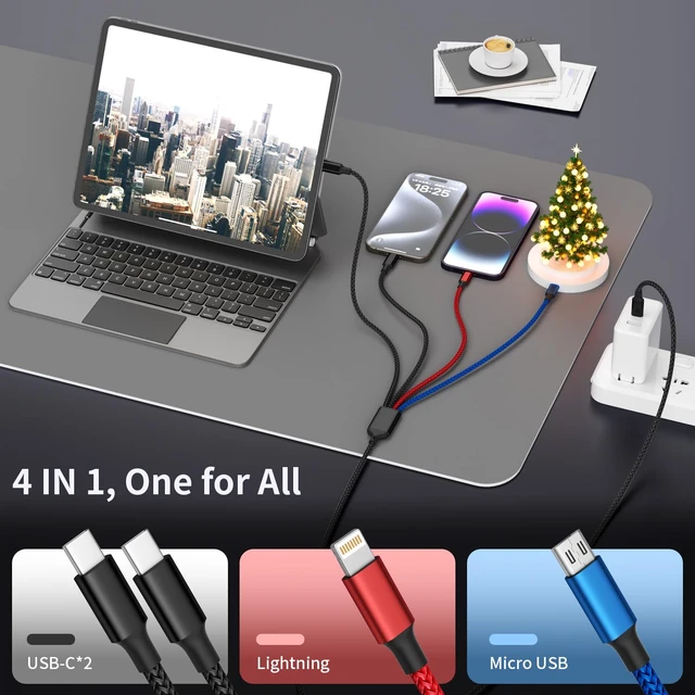 Alt view image 3 of 6 - USB C 4 in 1 Charging Cable Charging Cords for Multiple Devices 2Pack 5FT
