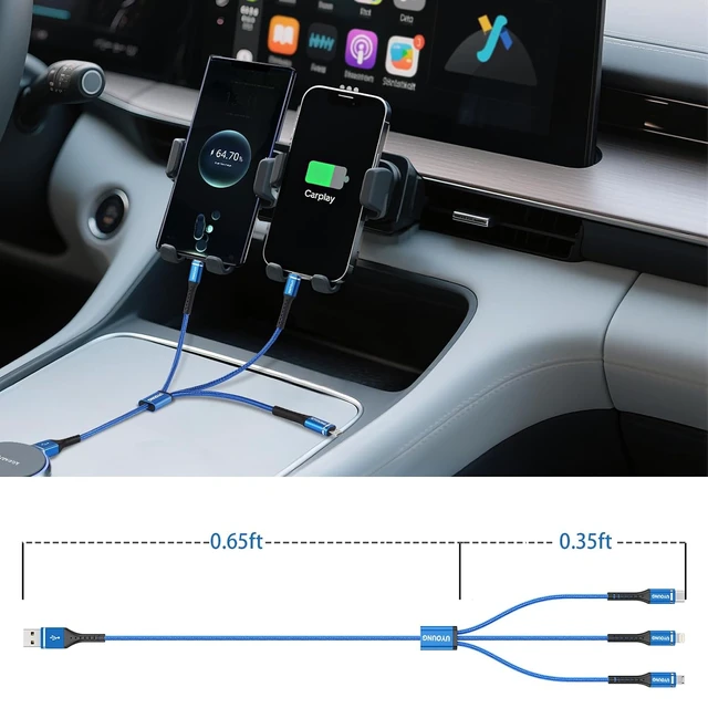 Alt view image 7 of 7 - Short Multiple Charger Cord 3 in 1 USB Cable Universal Charger 1FT 2Pack