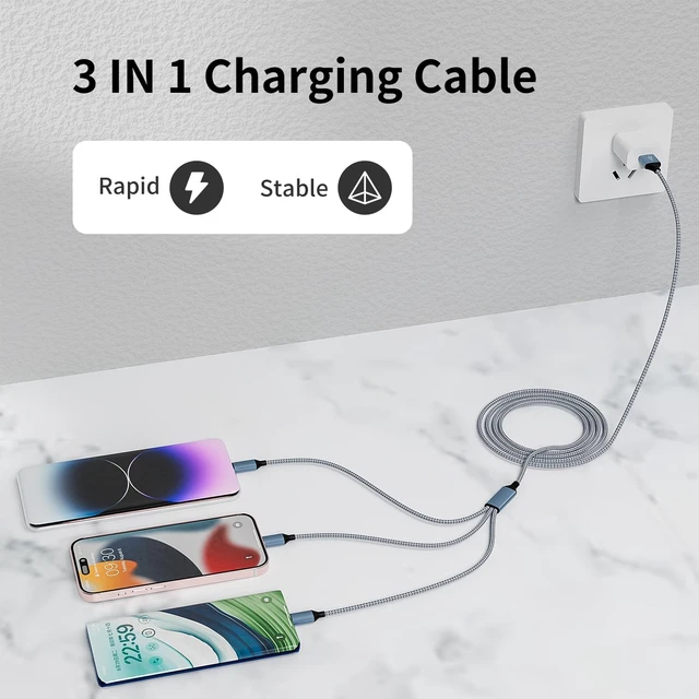 Alt view image 6 of 6 - Multi Charging Cable(3Pack 4FT) 3 in 1 Charging Cable for Multiple Devices