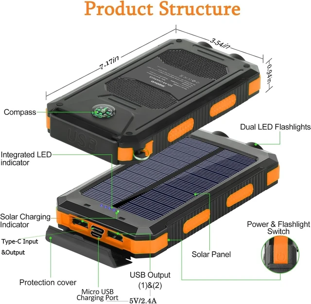 Alt view image 6 of 7 - 38800mAh Solar Power Bank Portable Charger USB-C Fast Charging Compatible with iPhone Dual LED Flashlight Battery Pack 3 Output Backup Charger for Camping Hiking Outdoor Emergency