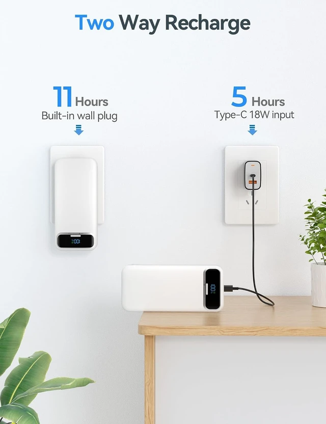 Alt view image 7 of 7 - Portable Charger 20000mAh with Built-in Cables&AC Wall Plug White
