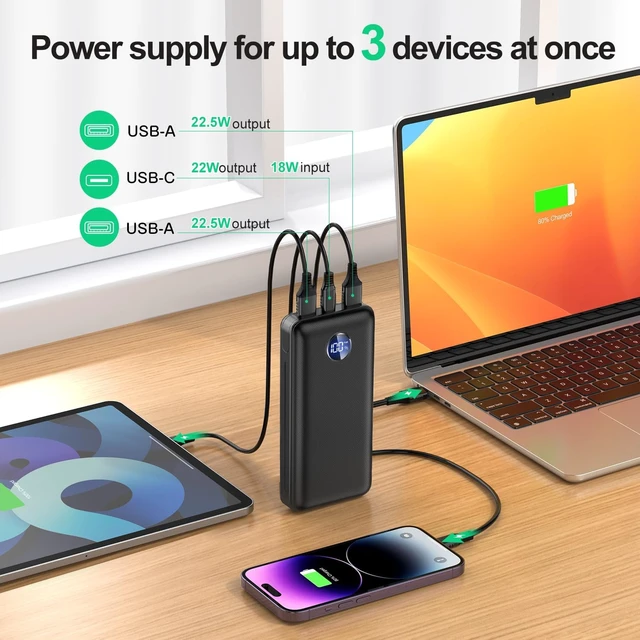 Alt view image 4 of 7 - 40000mAh 22.5W Fast Charge Portable Charger for 3-Devices Power Bank