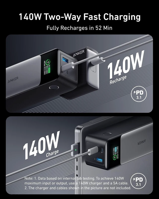 Alt view image 4 of 7 - 737 Power Bank 140W 24 000mAh 3-Port Laptop Charger Smart Display