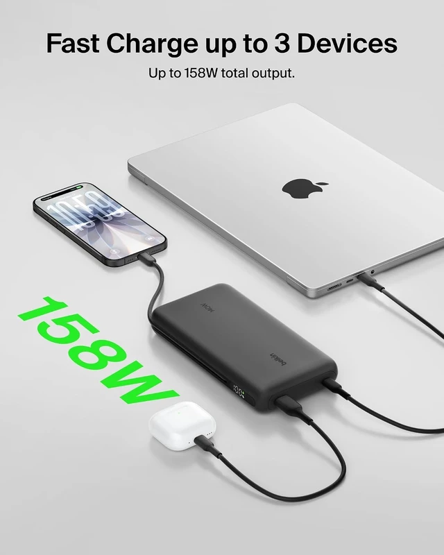 Alt view image 3 of 7 - Portable Charger 25K Power Bank with Integrated USB C Cable 158W - Fast Charging Laptop Portable Battery Pack for MacBook Pro 14 iPhone 17 Series iPad Pro Galaxy S26 & More - Black