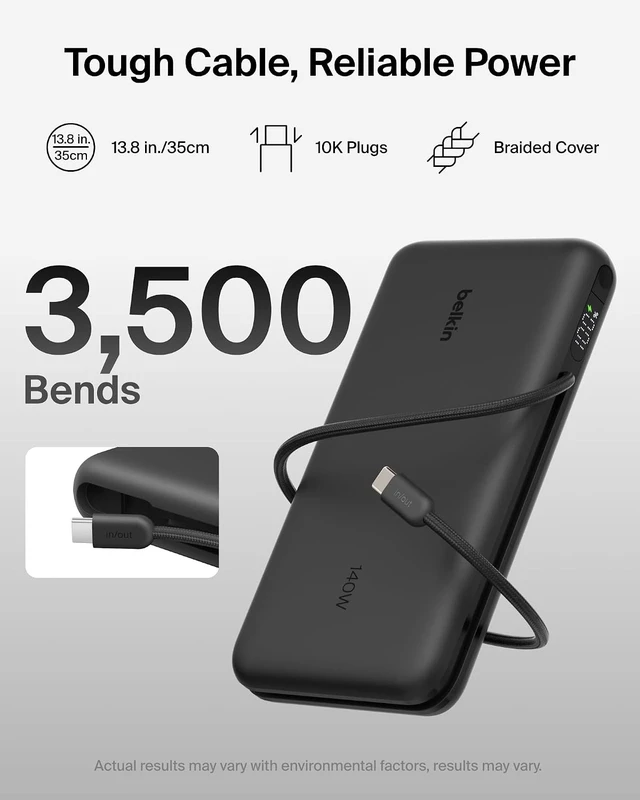Alt view image 5 of 7 - Portable Charger 25K Power Bank with Integrated USB C Cable 158W - Fast Charging Laptop Portable Battery Pack for MacBook Pro 14 iPhone 17 Series iPad Pro Galaxy S26 & More - Black