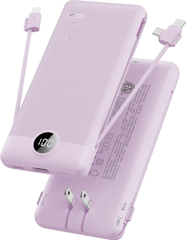 Main image of Portable Charger Power Bank Built-in Cables and AC Wall Plug