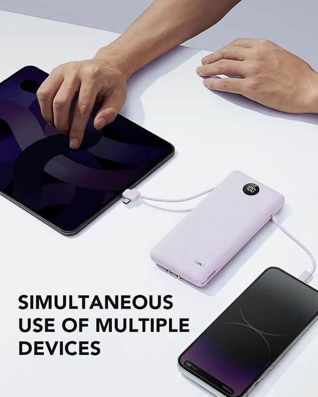 Alt view image 6 of 7 - Portable Charger Power Bank Built-in Cables and AC Wall Plug