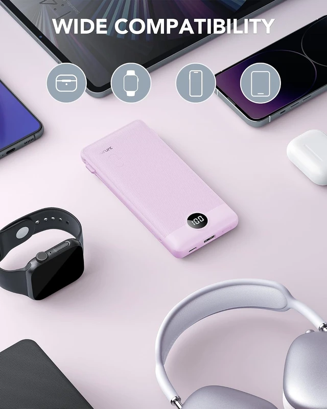 Alt view image 7 of 7 - Portable Charger Power Bank Built-in Cables and AC Wall Plug